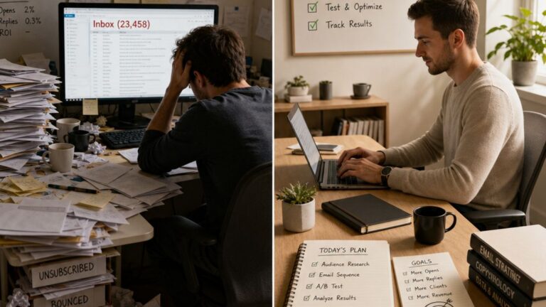 ノートPCでメール営業の計画を立てるビジネスパーソン