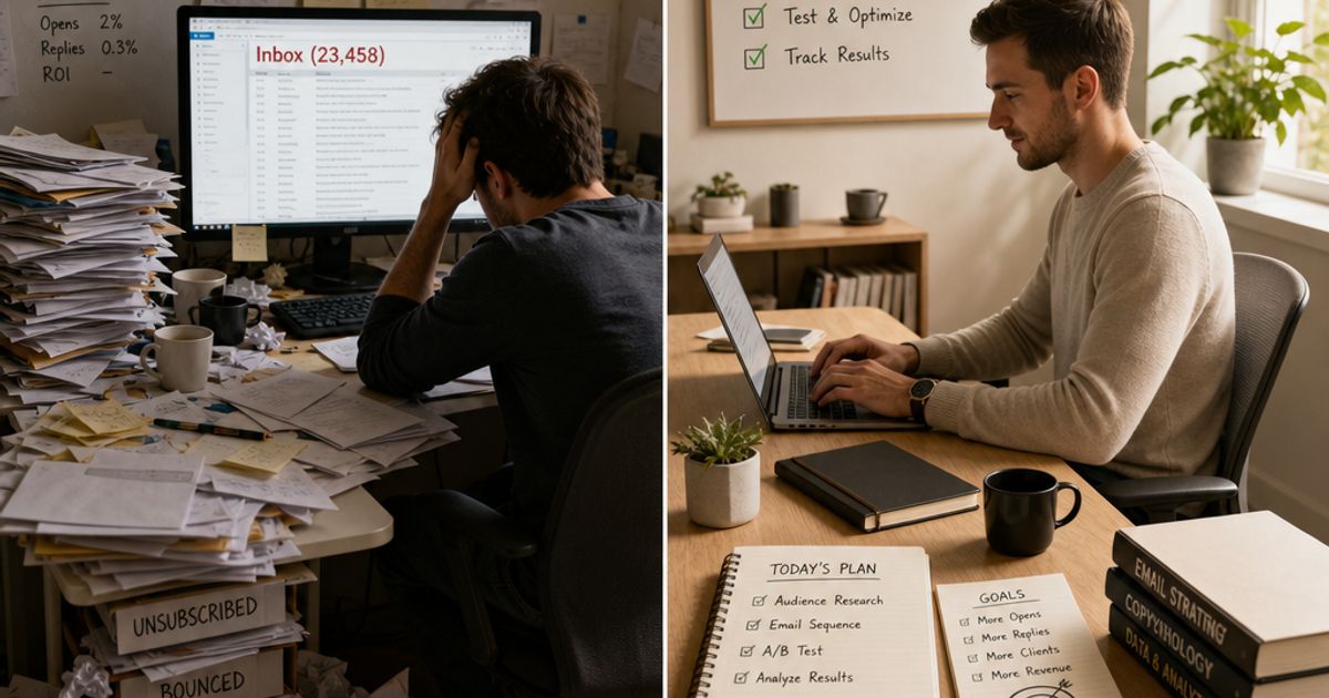 ノートPCでメール営業の計画を立てるビジネスパーソン